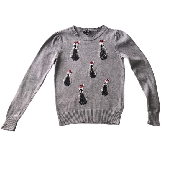Topshop Tops - Topshop Christmas Sequin Penguin Sweater Size 0